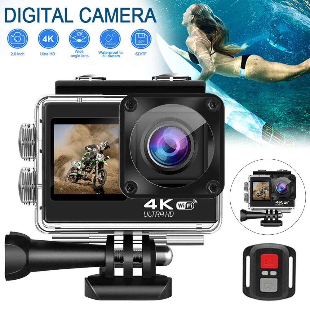 4K 60FPS Action Camera Dual Screen E1 PRO WIFI Bicycle Motorcycle Helmet Camera Waterproof Sports Video DV Cameras