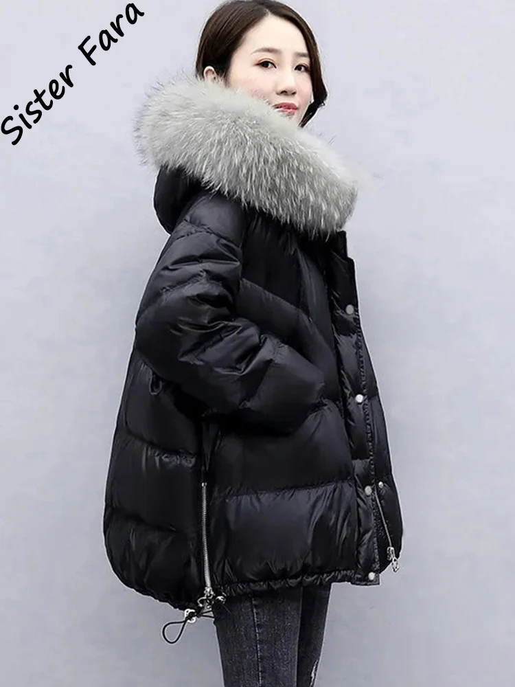 Imagem -04 - Inverno Gola de Pele Grande 90 Branco para Baixo Pato Neve Parka com Capuz Inverno para Baixo Cabolsa Feminino 90 Pato Branco para Baixo Jaqueta Grossa Quente Parkas