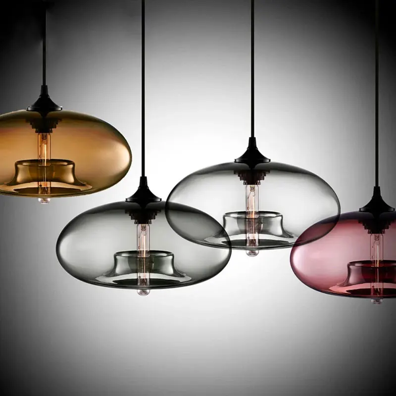 Nordic Creative Loft Pendant Lamps 7 Colors Glass Chandelier Industrial Hanging Lighting Fixtures E27/E26 for Kitchen Restaurant