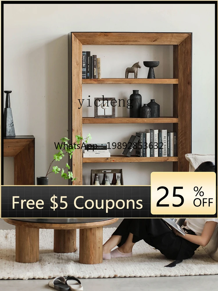 

Wabi-Sabi Style Color Block Storage Cabinet Floor-standing Old Pine Wood Vintage Distressed Homestay Style Decoration