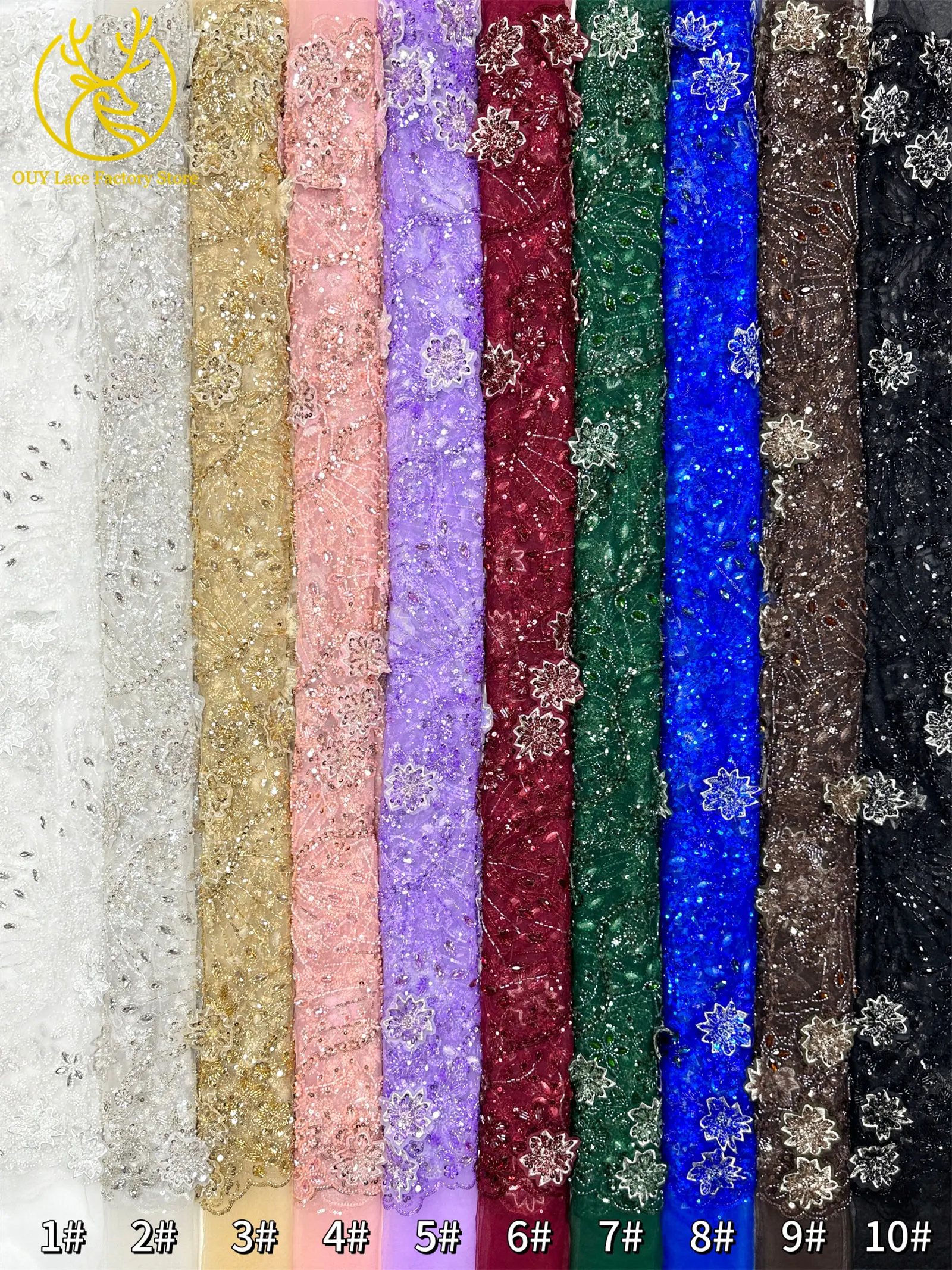 Luxuriöser königsblauer Hochzeits-Spitzenstoff, afrikanischer Perlen-Pailletten-Spitzenstoff, nigerianischer bestickter Mesh-Spitzenstoff für Hochzeitskleider – Detail 32