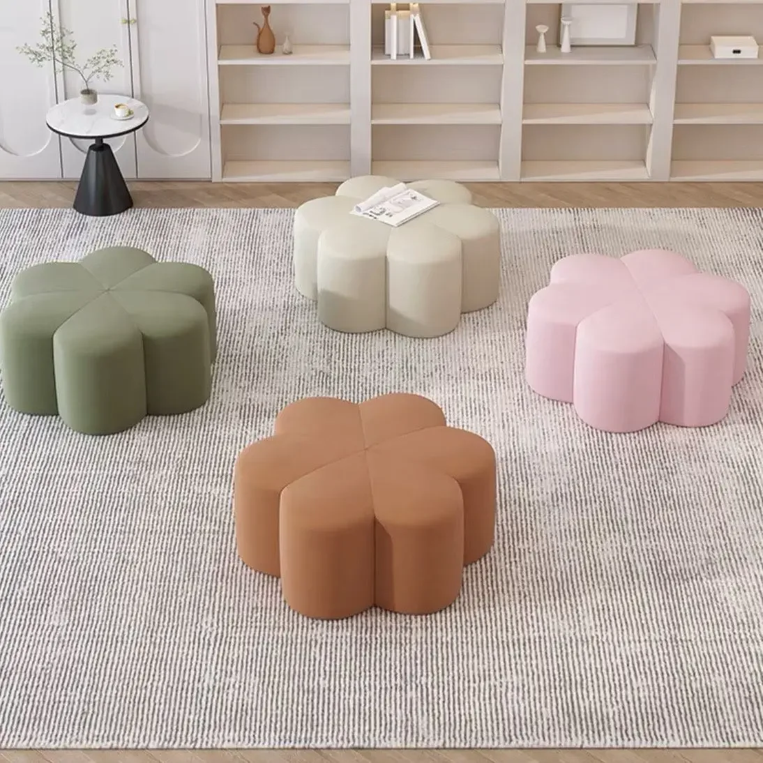 Nordic style fashionable petal shaped Nordic ottoman sofa perfect as living room furniture sofa stool