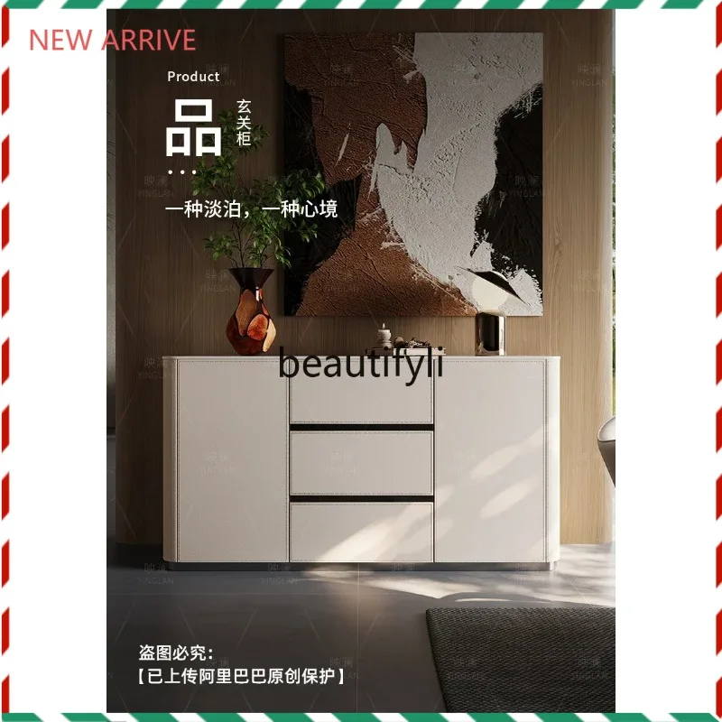 

D2520 Solid wood saddle leather entrance locker living room household dining side cabinet bedroom storage side cabinet