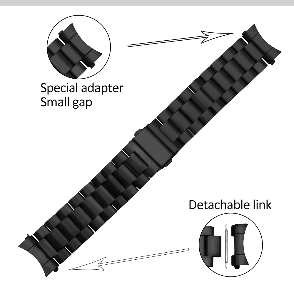 Premium Stainless Steel Watchband for Samsung Galaxy Watch S3 46mm SM-R800 Sports Band Curved End Strap Wrist Bracelet