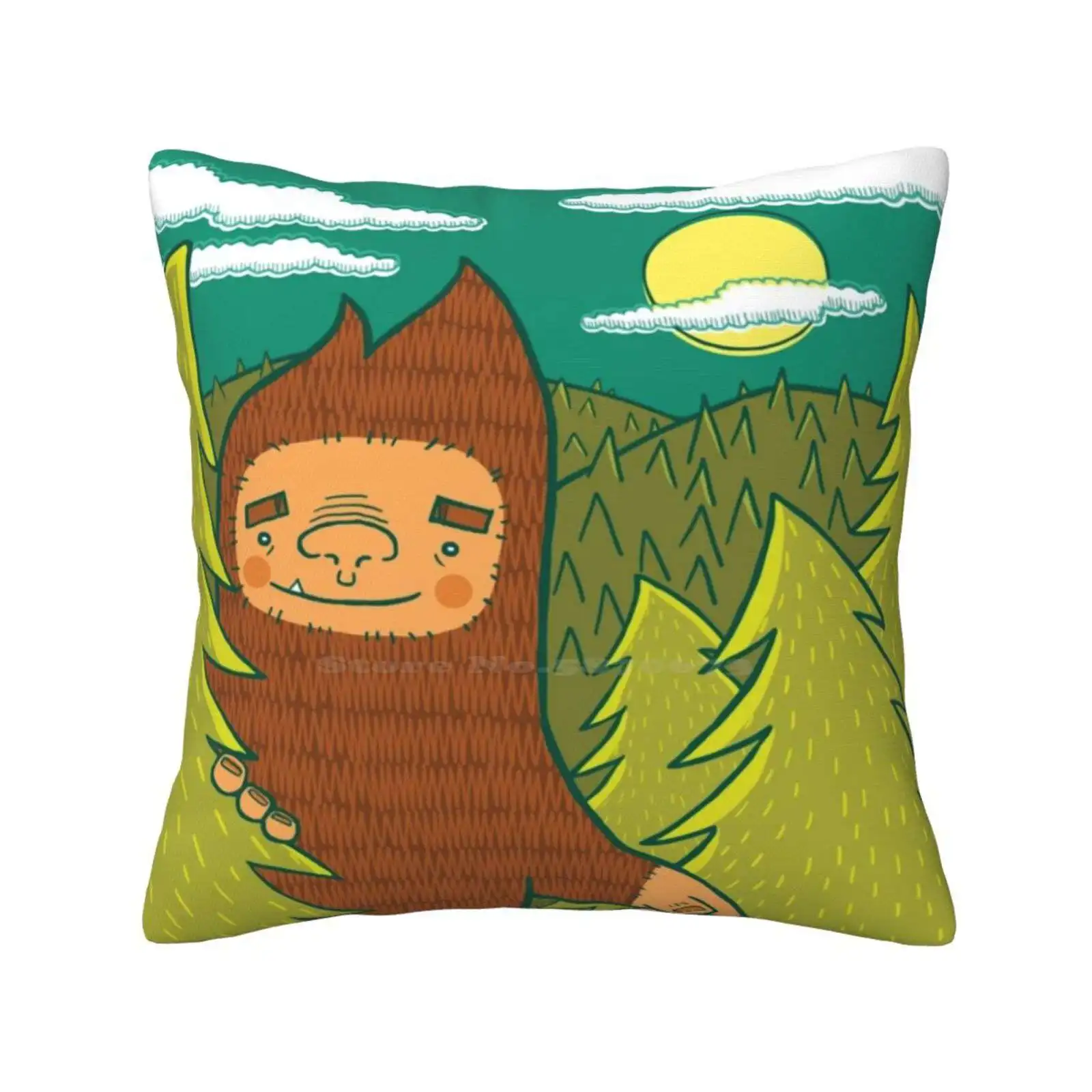 The Big 3 : Big Foot Funny Cute Decor Square Pillowcase Big Foot Cryptozoology Cryptid Sasquatch Cute Monsters