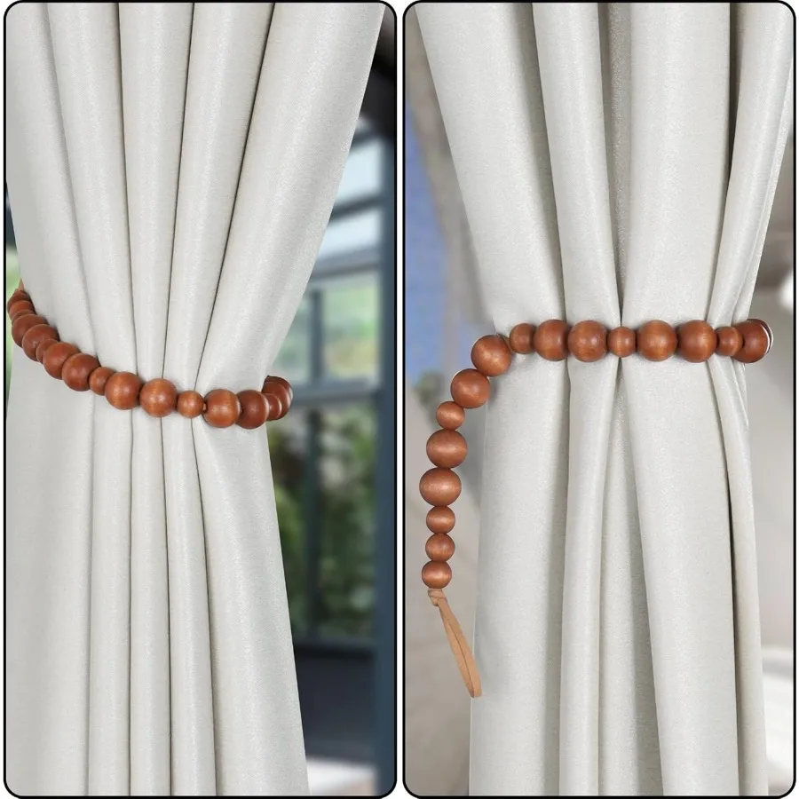 2 قطعة رباط للستائر الخشب حبة الستار Tiebacks لجدار نافذة العلاج Holdbacks مع السنانير في لون القهوة أنيق و #2