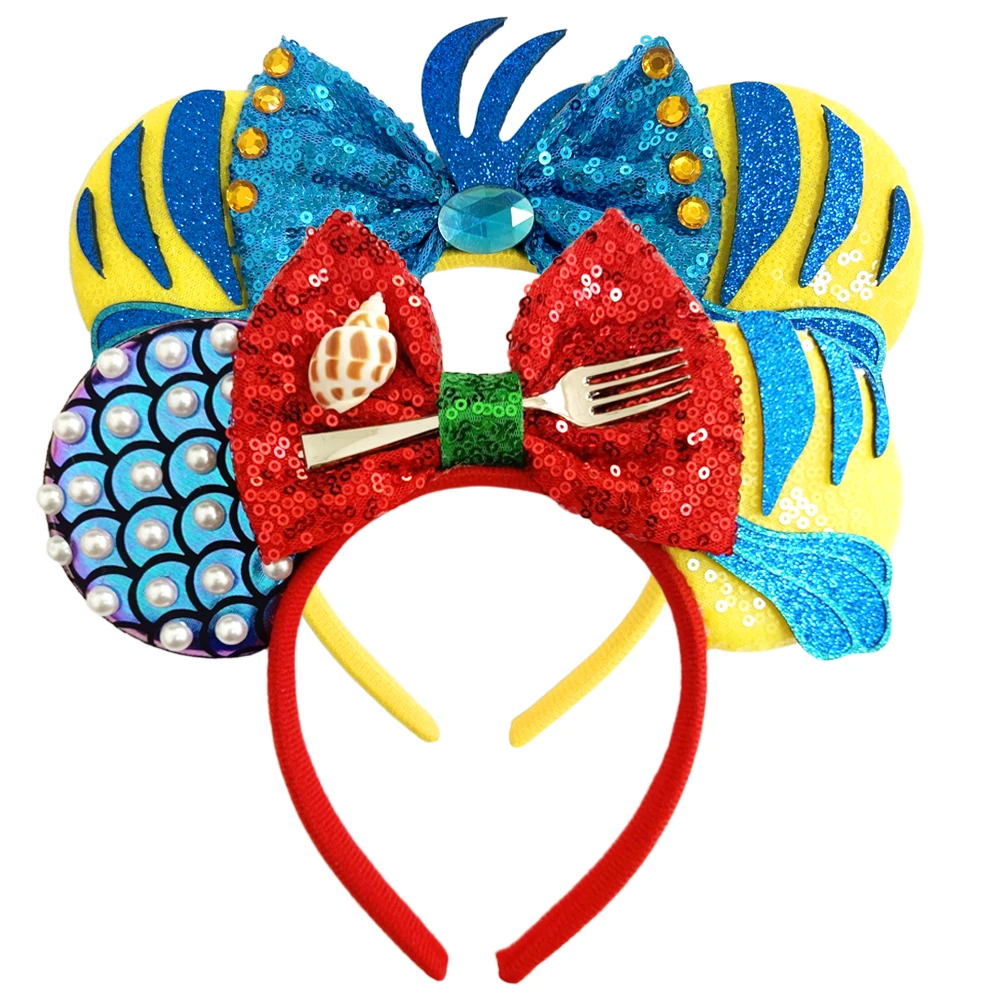 ミッキーマウス耳ヘッドバンドマーメイドシリーズ女性用パーティーヘアアクセサリーミニーマウススパンコールリボンヘアバンドキッズギフト
