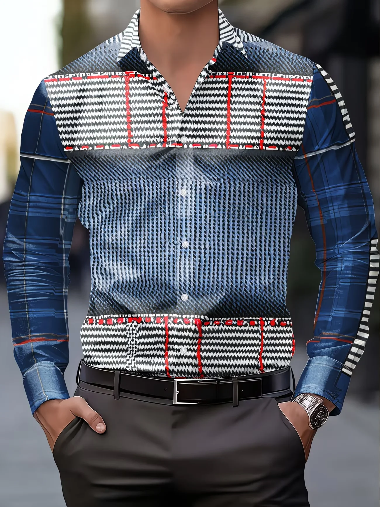 

New Starry Night Art Abstract 3D Printed Men's Long sleeved Shirt with Collar, Trendy Cool Shirt Top
