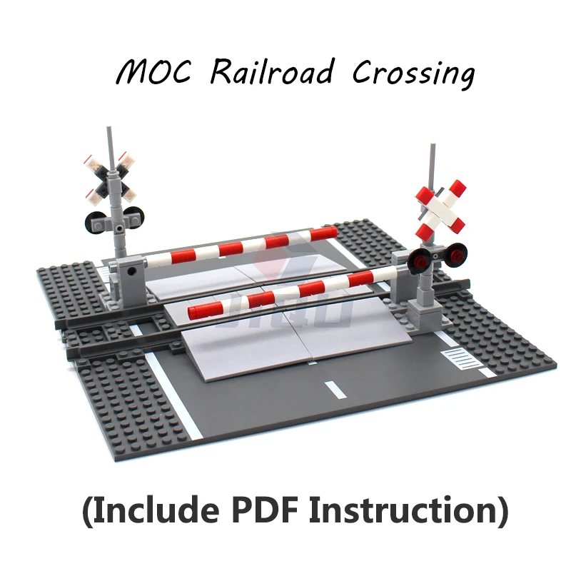 

134 PCS MOC Railroad Crossing Traffic Light Sign Lever Model Building Blocks Compatible 53401 Parts Track City Train Bricks Toys