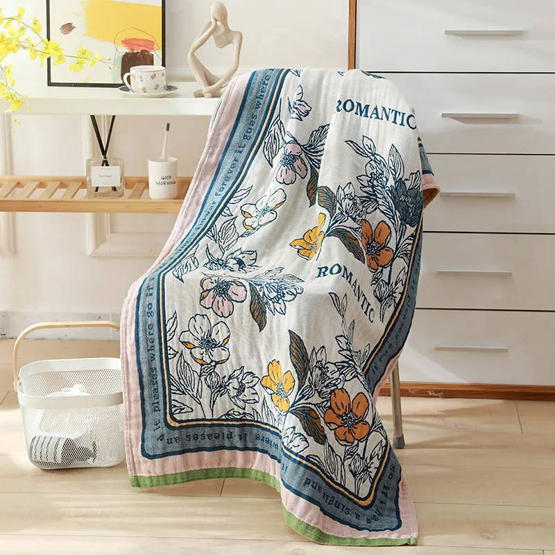 Women Children\'s Long Bath Towel 80*160 Cartoon Floral Five-layer Cotton Gauze Bathroom Reusable Quick-Dry High Quality