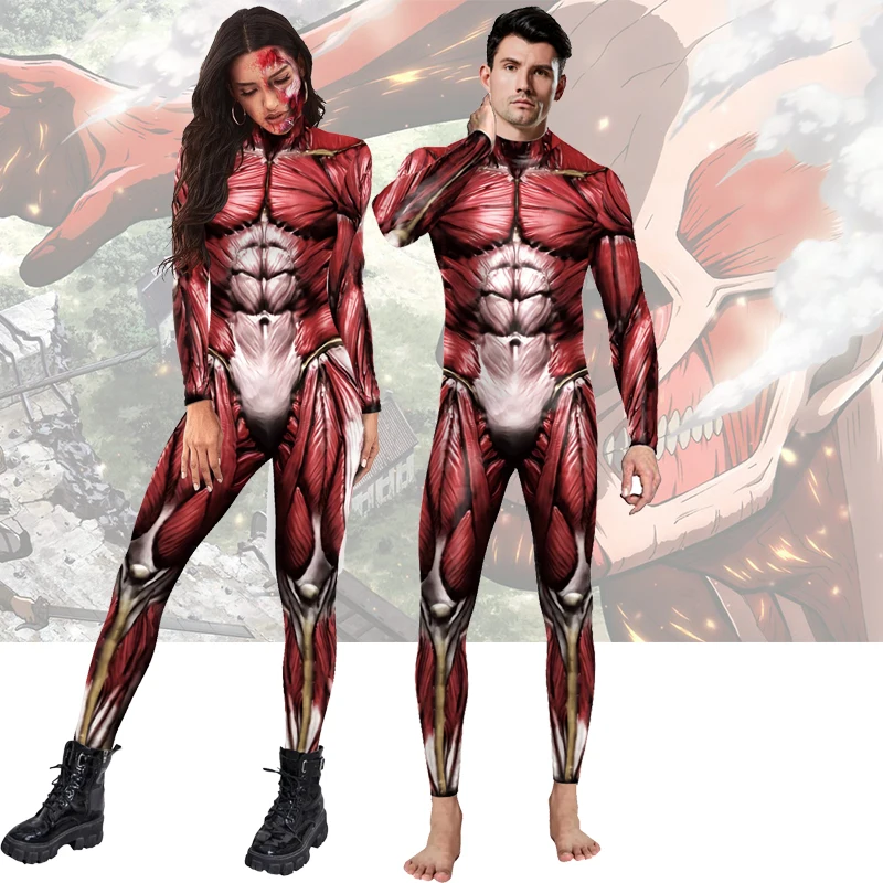 VIP FASHION Muscle Printed Bodysuit Carnival Purim Catsuit Funny Halloween Cosplay Costume Sexy Zentai Suit Anime Party Clothes