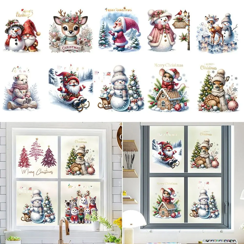 Multicolor Christmas Electrostatic Stickers Santa Clause Reindeer Snowman Snowflake Shopwindow Decals DIY Cartoon