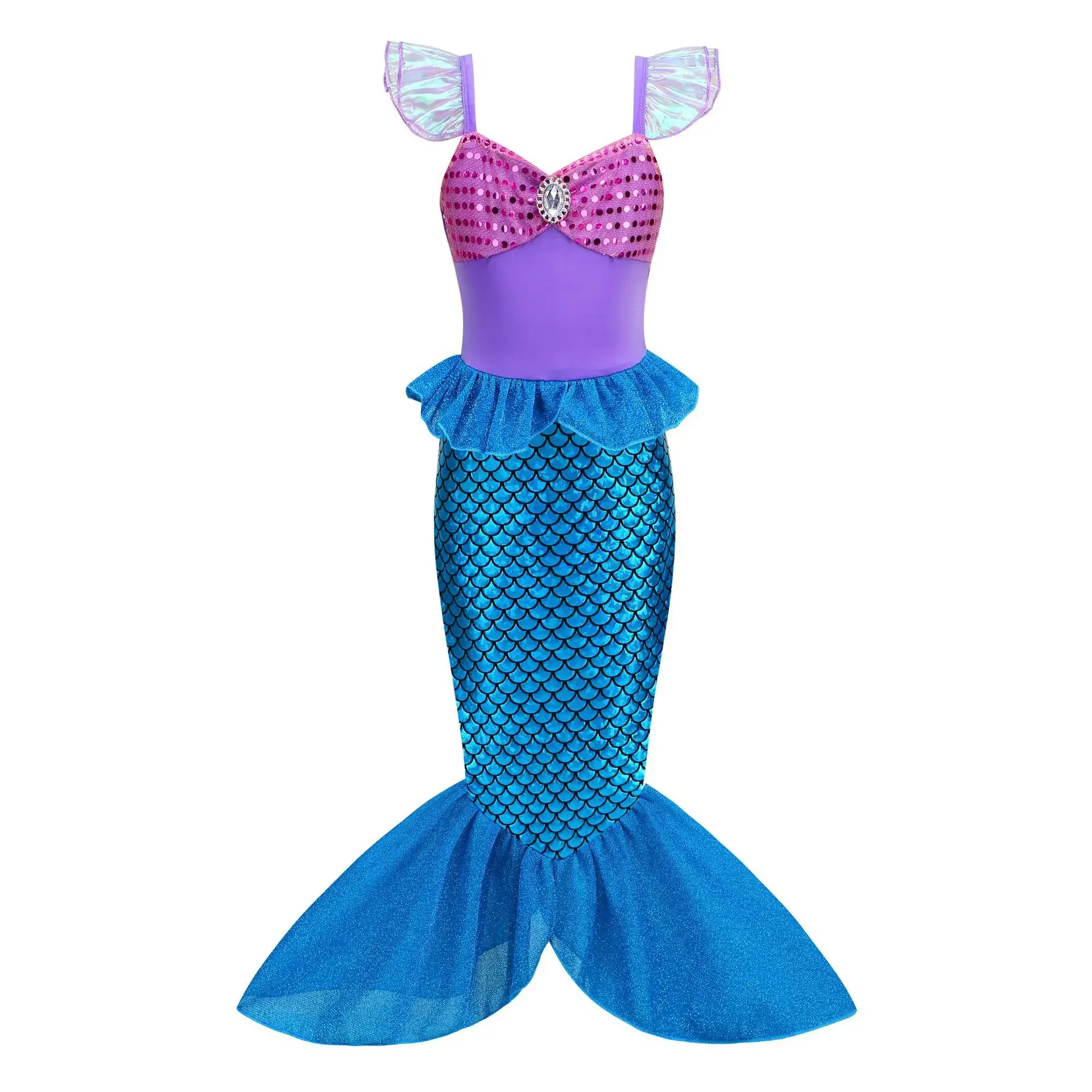 Girls Cosplay DISNEY Little Mermaid Costume Kids Fish Tail Dress Carnival Fancy Party Dress Children Halloween Dress Up Apparel view 3