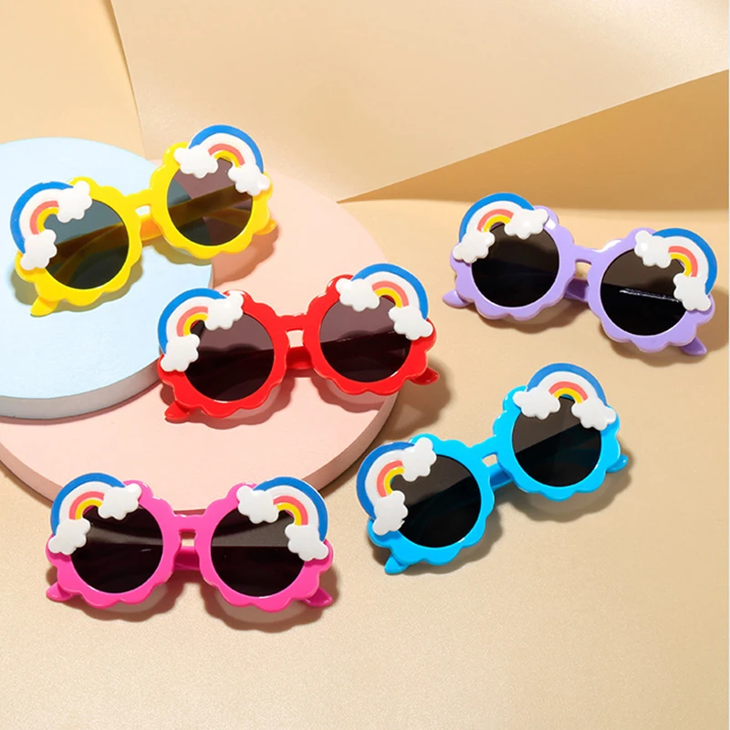 

1Pcs Kids Rainbow Sunglasses Fashion Cute Sunglasses Cartoon Rainbow Round Frame Sunglasses Boy Girls Goggles Toy Glasses