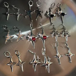 Y2K Metal Stars Drop Pendant Earring for Women Girl Silver Color Exquisite Rhinestone Asterism Punk Jewelry Party Accessories