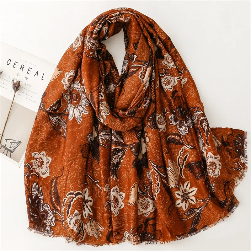 Aztec Ethnic Lovely Floral Fringe Viscose Shawl Scarf Winter High Quality Wrap Pashmina Stole Bufandas Muslim Hijab 180*90Cm