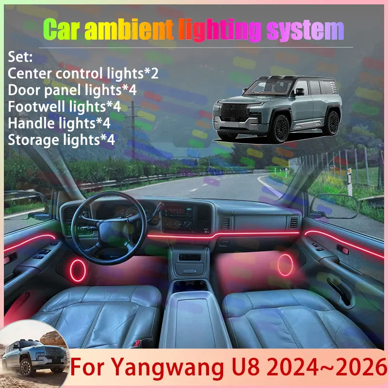 

Для Yangwang U8 2024 2025 2026 2/24 в 1, автомобильная атмосферная лампа, RGB абажур, ансамбль, стример, атмосферный набор, аксессуары, авто