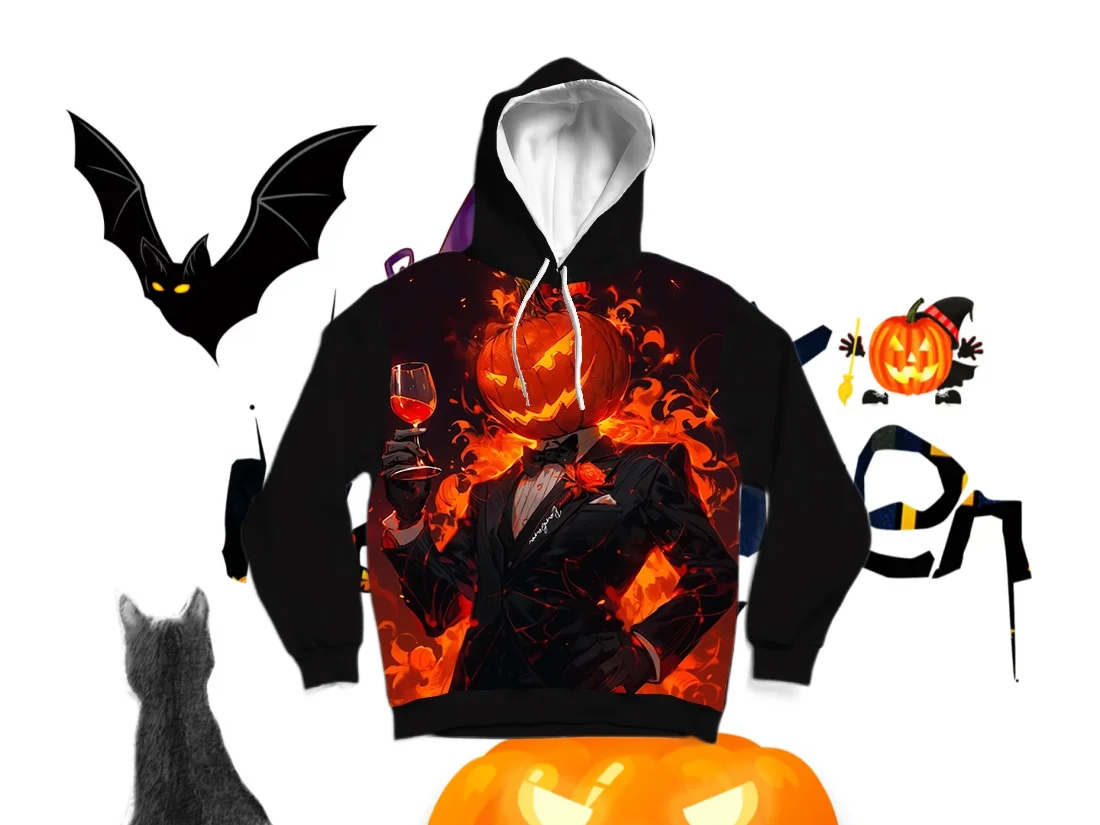 

25/26 Latest Autumn/Winter Halloween Elements 3D Printed Hoodie Large Adult Same Size Female Same Size Original Design Top