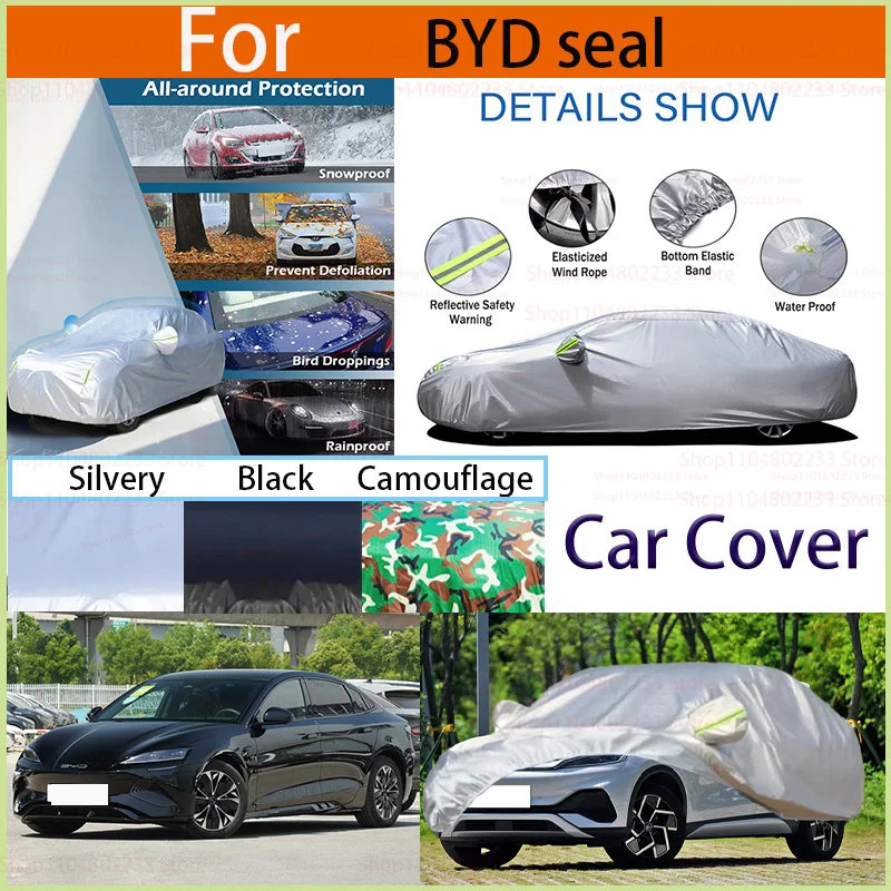 

Car Cover Full Exterior Black Auto Cover Sunshade Dustproof Protection With Reflective Strips for BYD Seal Car Covers