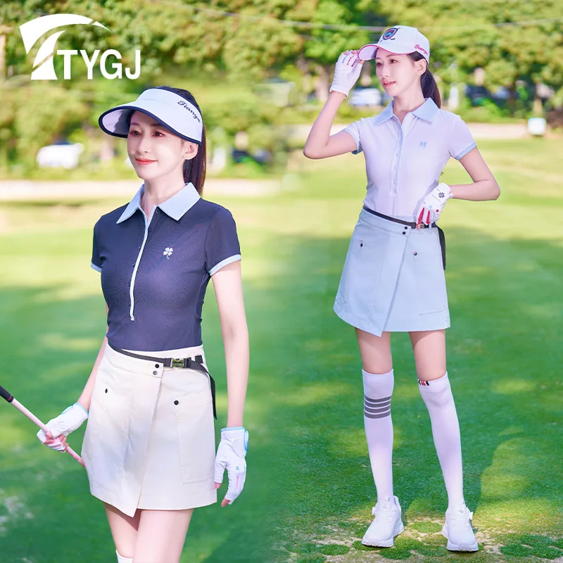 

Summer Golf Polo Shirt Slim Fit Women T-Shirt with Anti-Peek Skirt Sports Outfit Nylon