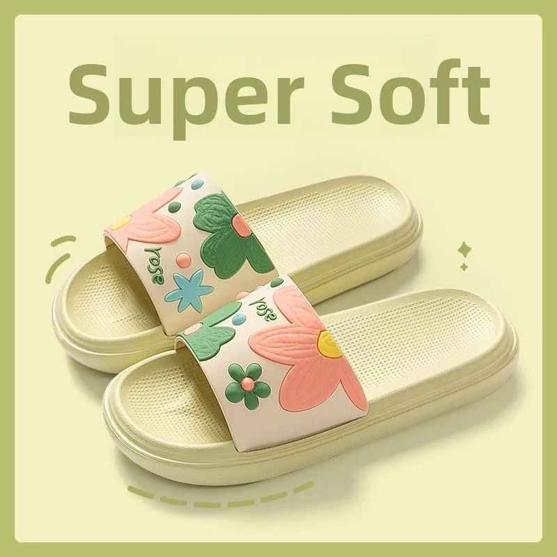 

Women's Summer Indoor Outdoor Slip-resistant Bathroom Slippers Sweet Style Open-toe Flat Heel PU Lined Flip Flops