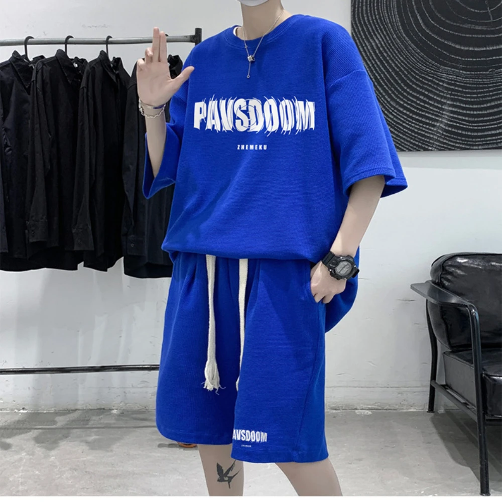 Fashion Summer 2024 Solid Colors Men\'s Sets  Casual Sports Suits Cool and Trendy Large Size Short Sleeves and Shorts Outfit