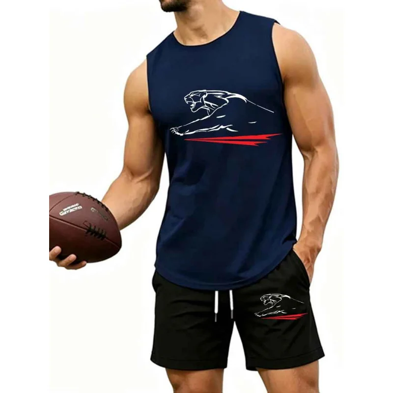 

Men's Simple Plain Color Sleeveless Top & Shorts Tracksuit, Comfortable Breathable Summer Casual and Fitness 2-Piece Outfit