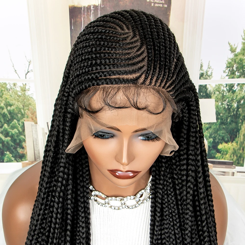 New Arrival Synthetic Full Lace Braided Wigs for Black Women 34 Inches Lace Frontal with Baby Hair Afro American Wigs