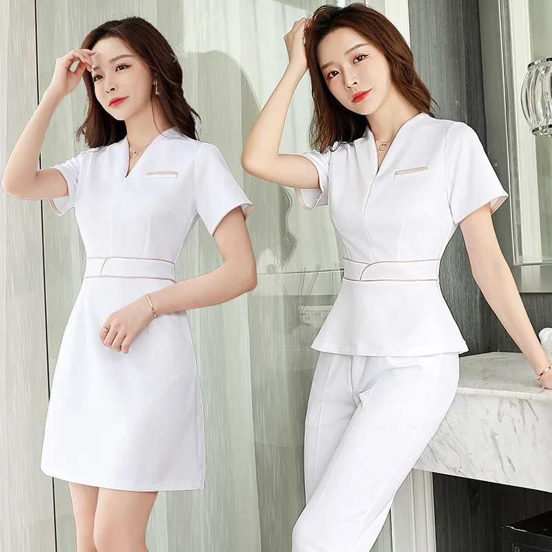 Esthetic Uniform Summer Short Sleeve Beauty Salon Suit Women\'s Spa Beautician Clothing Hotel Massage Workwear Korean Overalls