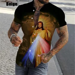 Digital Print Jesus Love Everone Christian Graphic Shirts For Men Casual Short Sleeve Plus Size Blouse Tops Mens Slim Fit Shirts