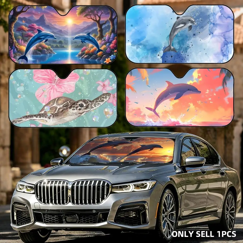 Parasol para Parabrisas de Coche con Diseño de Delfín, Protector Solar para Ventana Delantera, Bloqueador de Rayos UV, Aislamiento Térmico