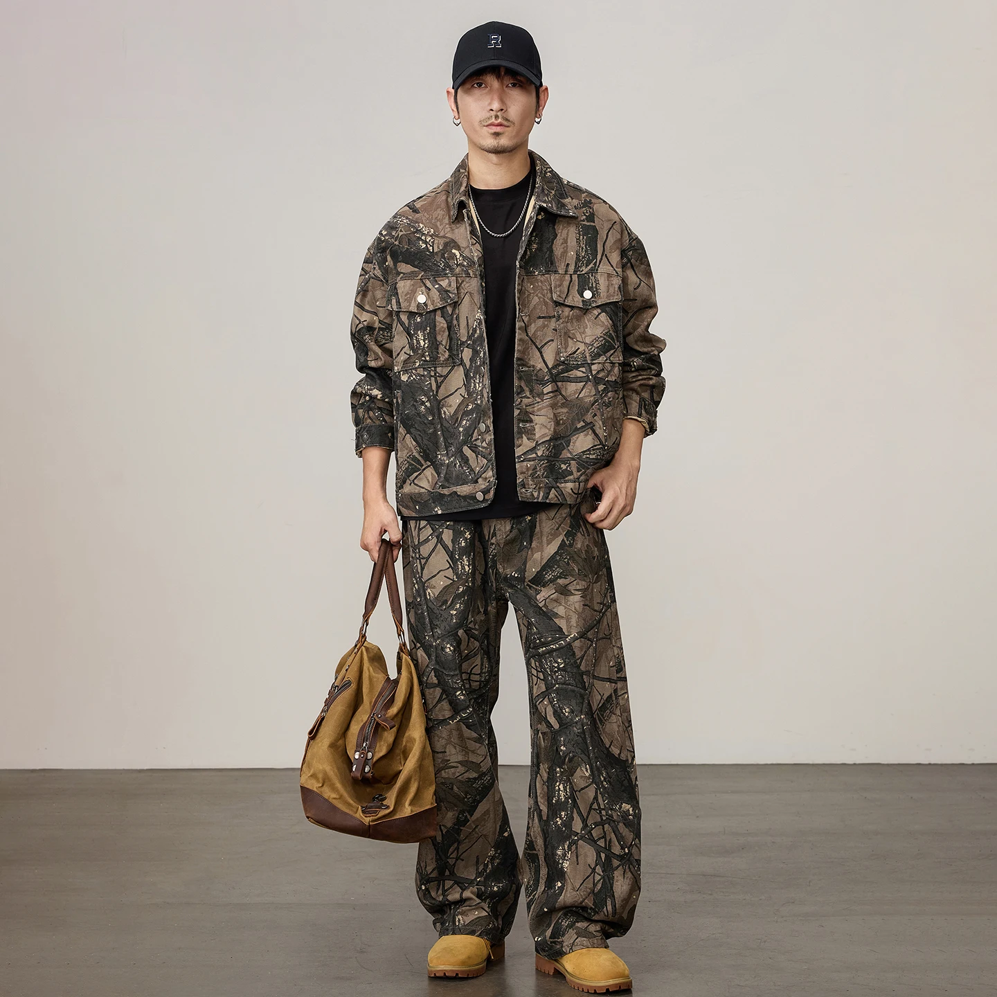 Men's Fashion Loose Casual Plus Size Jungle Camouflage Denim Jacket Jeans Pants Sets Male Oudoor Spring Autumn Coat Trousers