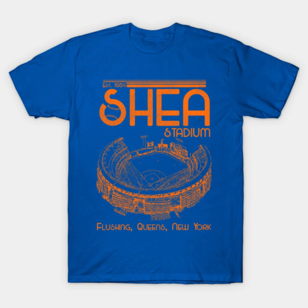 Men's Women's Cotton Vintage Shea Stadium T-Shirt, Retro 1964 New York Mets Baseball Stadium Sketch Graphic Blue Casual Tee