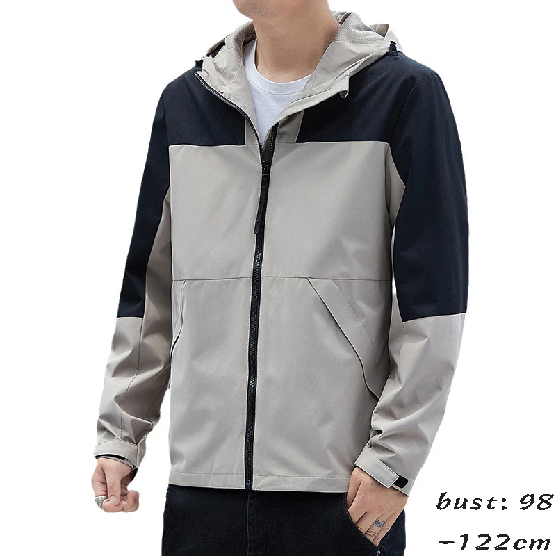 high quality hooded jacket for men big size patchwork zipper new spring autumn 2024 causal outerwear clothing - black grey khaki