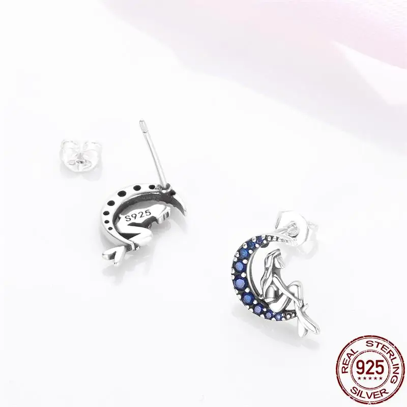 Real 925 Sterling Silver Original Charm Double Hoop Mermaid Earrings Ear Clip For Women Fine Anniversary Engagement Jewelry Gift