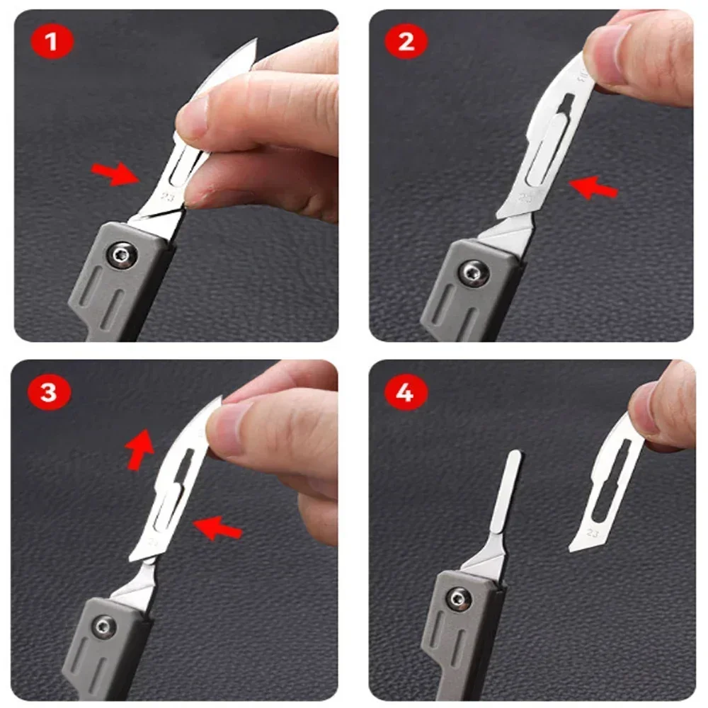 Imagem -05 - Mini Folding Medical Bisturi Faca Edc Outdoor Desembalar Pocket Knife 10 Pcs Lâminas Substituíveis