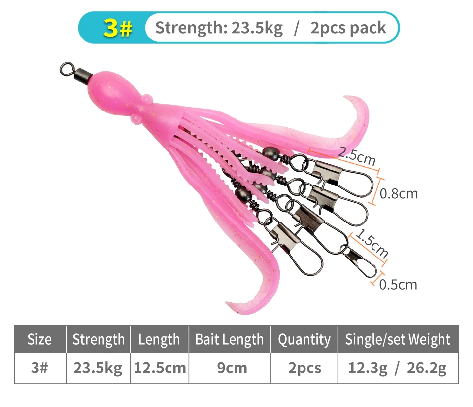 2 stücke Silikon Octopus Köder Angeln Stecker Pin Set Tintenfisch Jig Haken Wirbel Lager Roll Wirbel Solide Ring Tackle für angeln – Detail 9