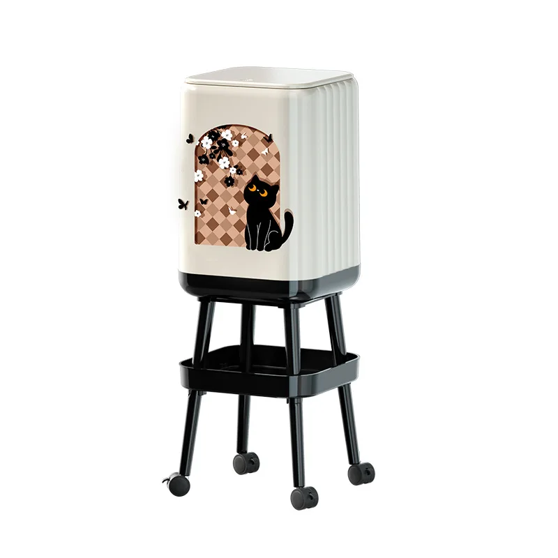 Press Type Trash Can No Bending High Foot Kitchen Large Capacity Movable Waste Bin with Lid