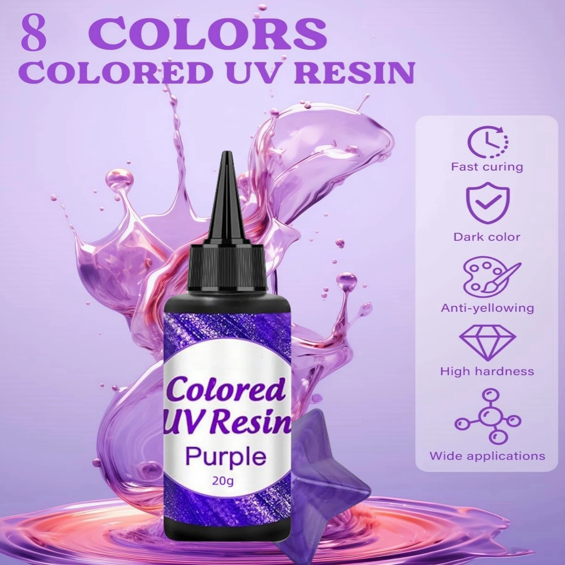 

8 Colors/Set, 20ml/0.68oz per bottle. UV Resin Kit for Jewelry Making, Fast-Curing Light-Cured UV Adhesive, Suitable for Earring