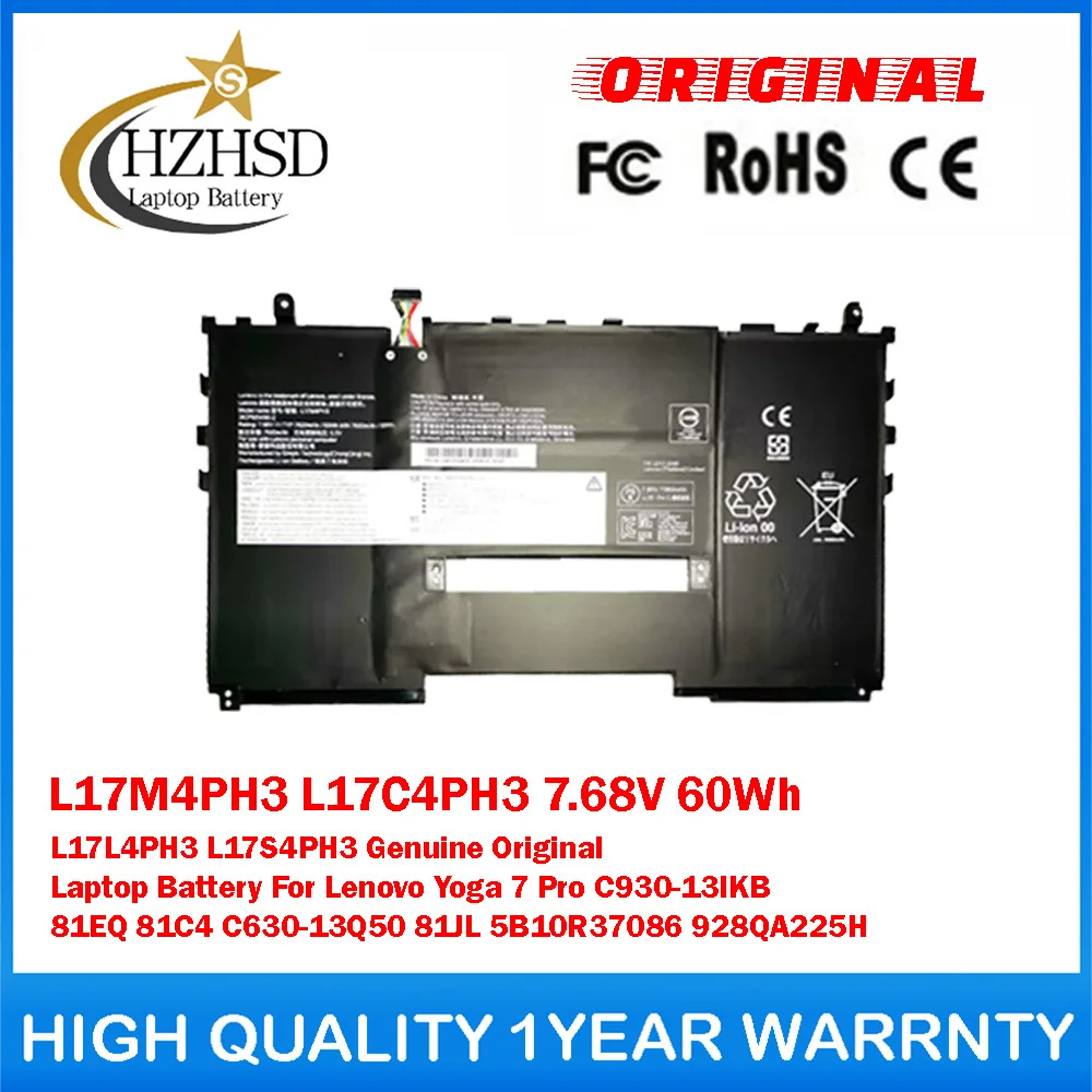 

L17M4PH3 L17C4PH3 7.68V 60Wh L17L4PH3/S4PH3 Genuine Original Laptop Battery For Lenovo Yoga7 Pro C930-13IKB 81EQ 81C4 C630-13Q50