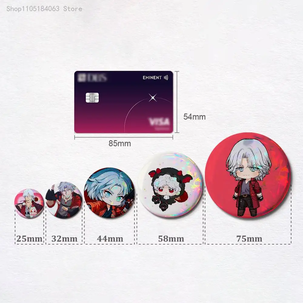 D-Devil M-May C-Cry 5 Dante DMC Badges 25 32 44 58 75 mm Round Cosplay Pin Bag Decor Fans Collect Friends Gifts Brooch Souvenir