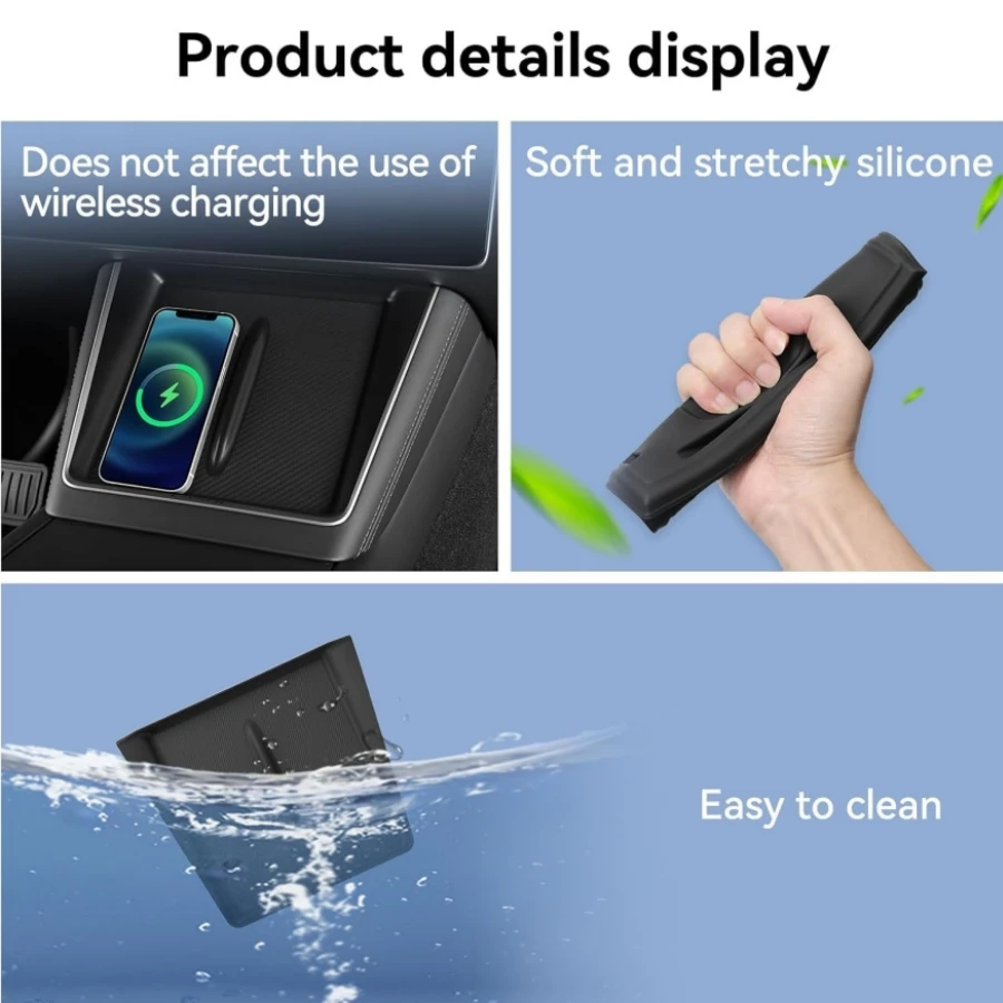 Silicone Wireless Charging Mat For Tesla Model Y Juniper 2025 2026 Model 3 Highland  Center Console Anti-Slip Protector Pad Wire image 4