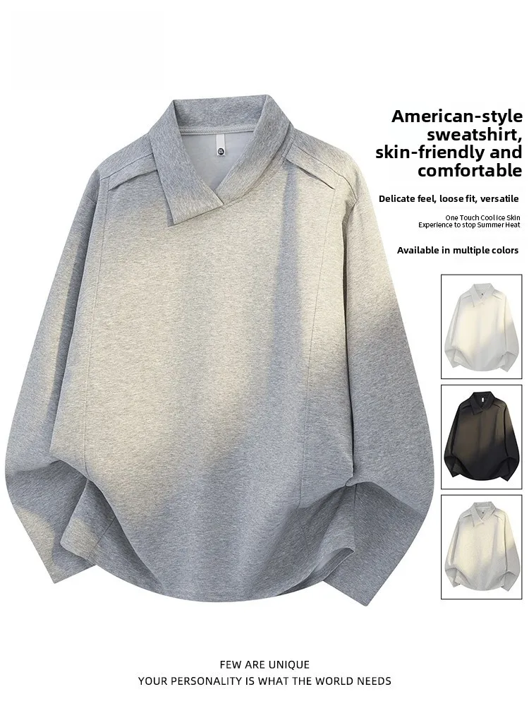 

Мужская толстовка с свободным воротником в американском стиле, повседневный топ, асимметричный дизайн, весна-осень, модный бренд, удобное полиэфирное волокно