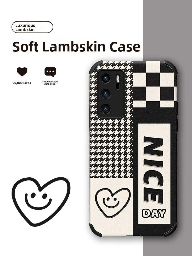 

Retro Plaid P40 Phone Case New P50Pro Protective Cover Women's P60Pro Artistic Lens Full Wrap P30 Leather like Anti-Fa...