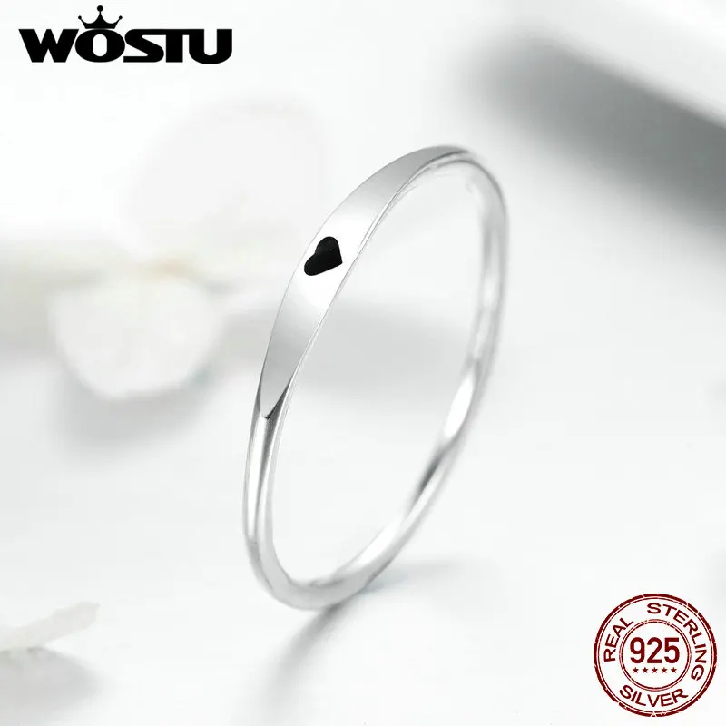 WOSTU 100% 925 Sterling Silver Simple Red Heart Couple Rings For Women&Man Wedding Engagement 925 Silver Ring Fine Jewelry Gifts