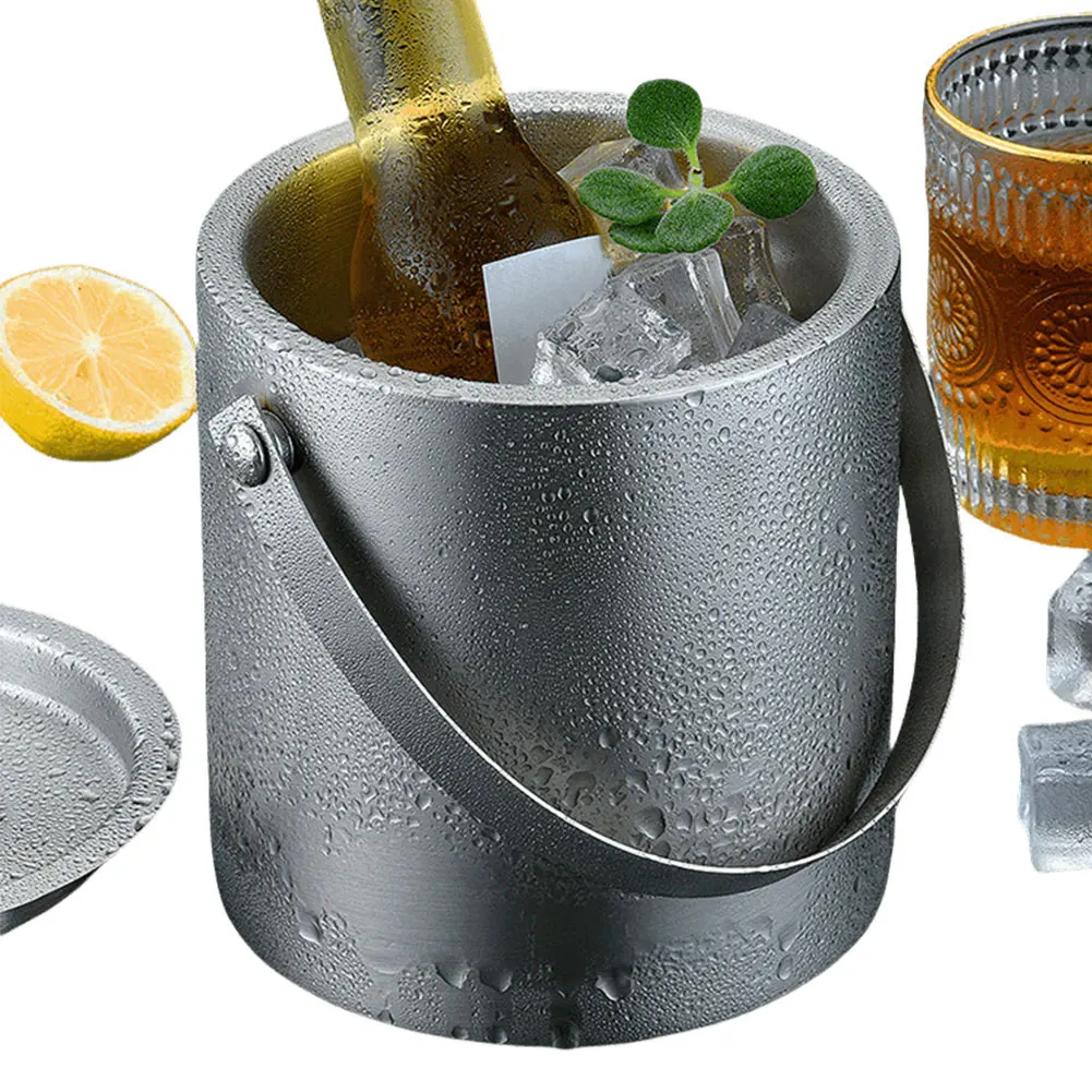 

Double-Wall Stainless Steel Insulated Chilling Ice Bucket with Lid Tongs and Strainer Cooler Bucket for Cocktail Bar and Parties