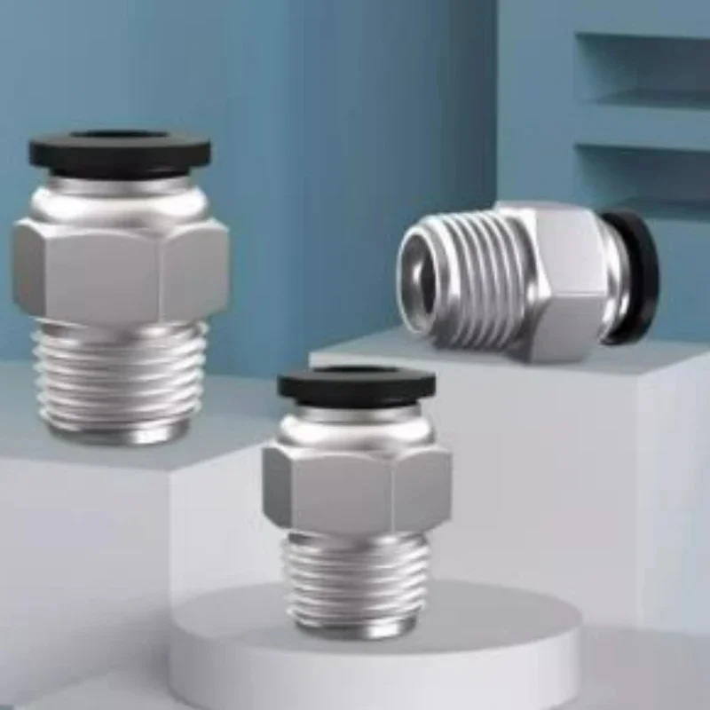 Push to Connect Fitting Male Straight PC4 PC6 PC8, Pneumatic Air Line Hose Union Adapter 1/8 1/4 Thread for Compressor 10pcs