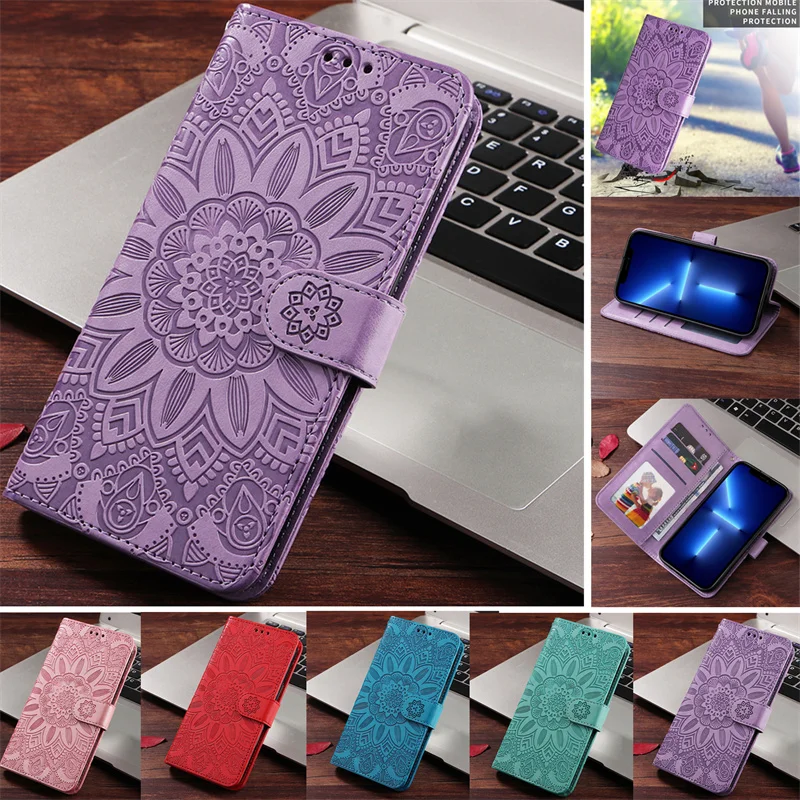 Mi Poco X4 Pro 5G Case Fashion Embossed Sunflower Capa For Xiaomi Mi Poco X4 X 4 M4 Pro F4 GT Cover Stand Flip Women Phone Case