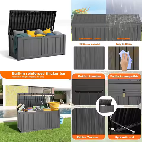 Outdoor Lockable Storage Box for Patio Furniture, Garden Tools, and Tool Storage - 150 Gallon Resin Deck Box Waterproof