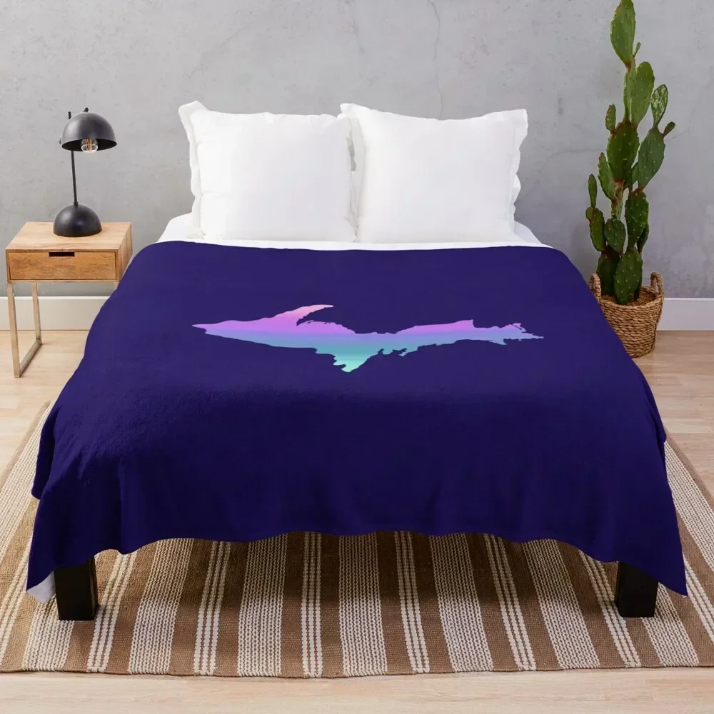 

UP Upper Peninsula Blue Green Pink Purple Ombre Graphic Yooper 906 Throw Blanket warm for winter Sofa Nap Blankets